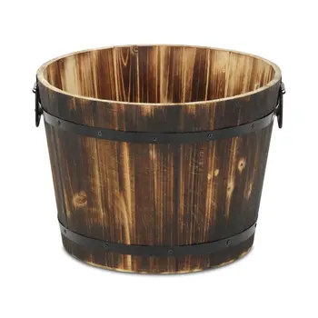 Brown Wood 800 Ounce Round Distressed Planter Box