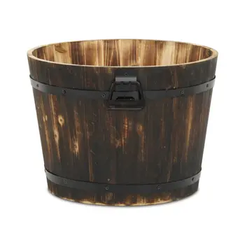 Brown Wood 800 Ounce Round Distressed Planter Box