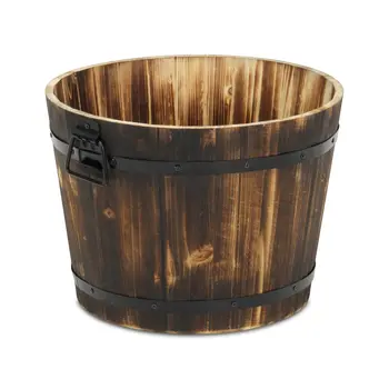 Brown Wood 800 Ounce Round Distressed Planter Box