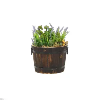 Brown Wood 400 Ounce Round Distressed Planter Box