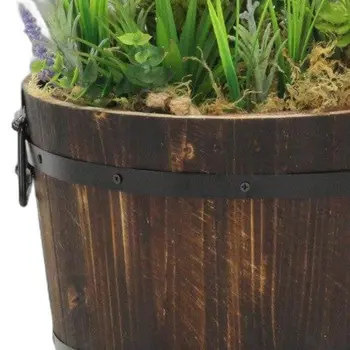 Brown Wood 400 Ounce Round Distressed Planter Box
