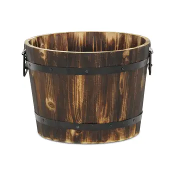 Brown Wood 400 Ounce Round Distressed Planter Box