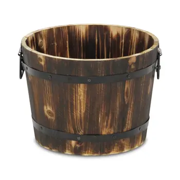 Brown Wood 400 Ounce Round Distressed Planter Box