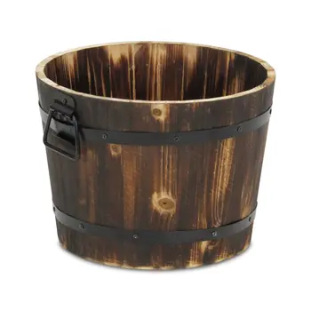 Brown Wood 400 Ounce Round Distressed Planter Box