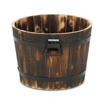 Brown Wood 400 Ounce Round Distressed Planter Box