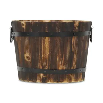 Brown Wood 400 Ounce Round Distressed Planter Box