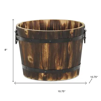 Brown Wood 400 Ounce Round Distressed Planter Box