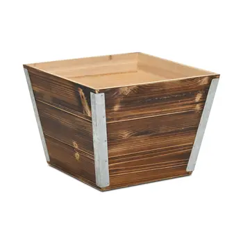 Brown Wood 600 Ounce Square Distressed Planter Box