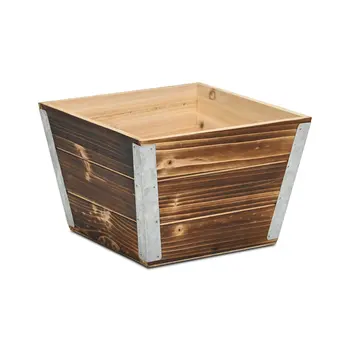 Brown Wood 300 Ounce Square Distressed Planter Box