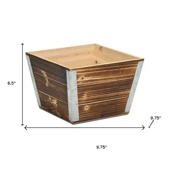 Brown Wood 300 Ounce Square Distressed Planter Box