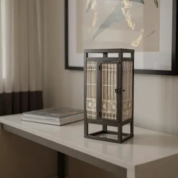 15" Brown Geometric Iron Tabletop Pillar Candle Holder