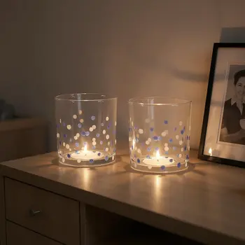 Set of Three Blue Abstract Glass Tabletop Votive Candle Holders