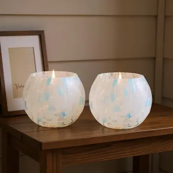 Set of Four Blue Abstract Glass Tabletop Votive Candle Holders