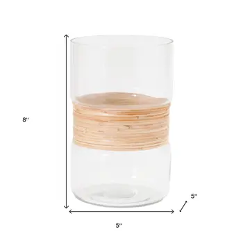 Set of Two Clear And Beige Abstract Glass Tabletop Pillar Candle Holders
