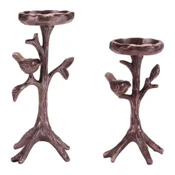10" Brown Distressed Abstract Metal Tabletop Pillar Candle Holder