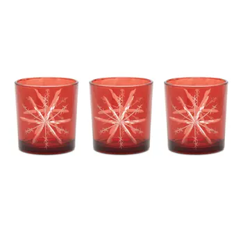 Set of Three Red Abstract Glass Tabletop Votive Candle Holders