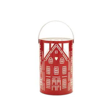 Set of Three Red And White Abstract Iron Tabletop Pillar Candle Holders