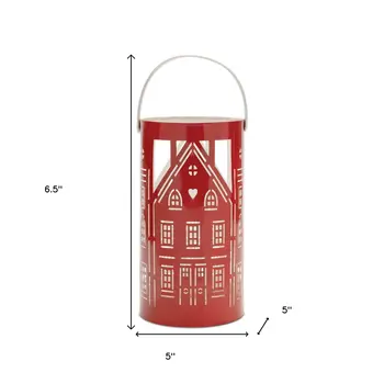 Set of Three Red And White Abstract Iron Tabletop Pillar Candle Holders