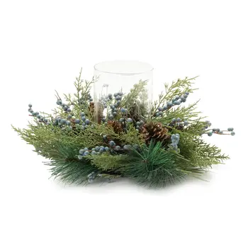 8" Blue And Green Abstract Plastic Tabletop Pillar Candle Holder