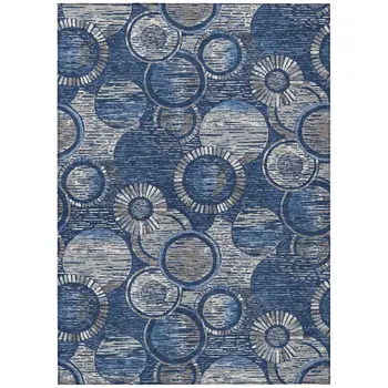 3' X 5' Navy Blue And Gray Geometric Washable Indoor Outdoor Area Rug