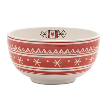 Set of Four 6" Red And White Ceramic Christmas Round Candy or Nut Bowls