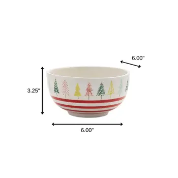 Set of Four 6" White Green And Red Ceramic Christmas Trees Round Candy or Nut Bowls