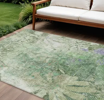 8' X 10' Teal Blue And Ivory Floral Washable Indoor Outdoor Area Rug