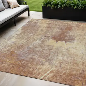 5' X 8' Terra Cotta And Beige Abstract Washable Indoor Outdoor Area Rug