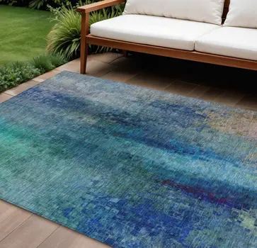 8' X 10' Blue And Tan Abstract Washable Indoor Outdoor Area Rug