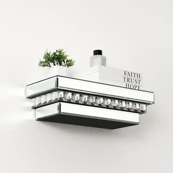 16" Silver Glass Wall Mounted Floating Shelf