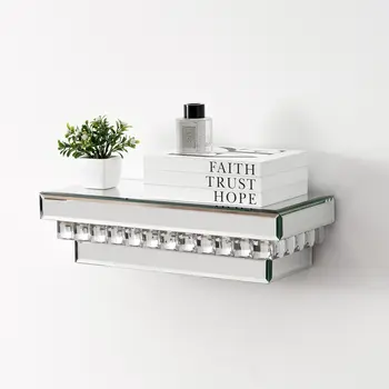 16" Silver Glass Wall Mounted Floating Shelf