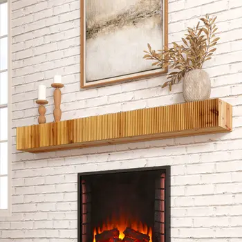 60" Natural Solid Wood Wall Mounted Floating Shelf