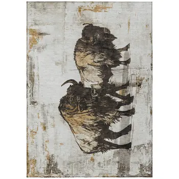 8' X 10' Beige Ivory And Charcoal Animal Print Washable Indoor Outdoor Area Rug