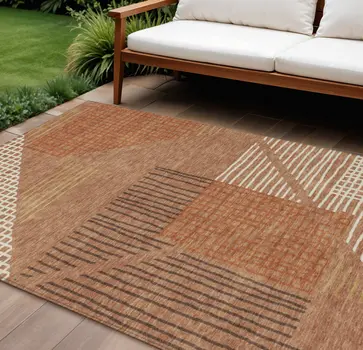 8' X 10' Rust And Ivory Striped Washable Indoor Outdoor Area Rug