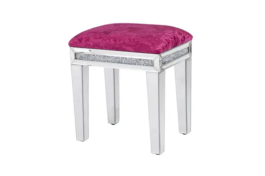 18" Pink And Silver Velvet Mirrored Glass And Faux Crystal Vanity Chair