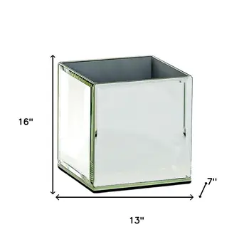 Set of Six Silver Crystal And Mirrored Glass Square Table Vases With Crystals