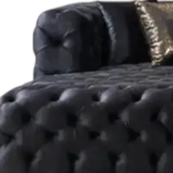 Tufted Black Velvet Modular U Shaped Sofa and Chaise Sectional With Toss Pillows