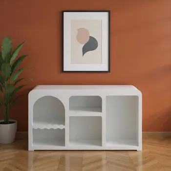 50" White Fiberglass Solid Console Table With Five Shelves