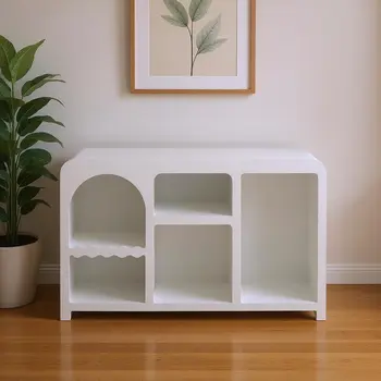 50" White Fiberglass Solid Console Table With Five Shelves