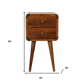 22" Brown Solid Wood Two Drawer Nightstand