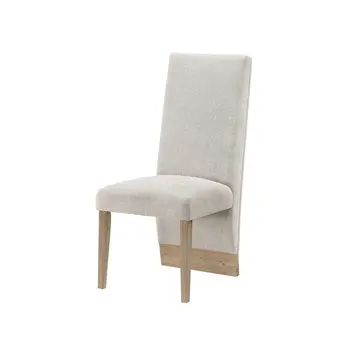 Set of Two Beige and Natural Upholstered Fabric Dining Side Chairs
