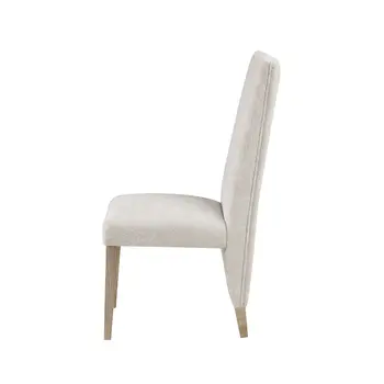 Set of Two Beige and Natural Upholstered Fabric Dining Side Chairs