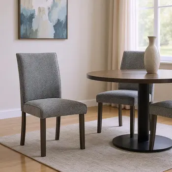 Set of Two Gray Upholstered Fabric Dining Side Chairs