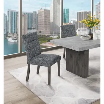 Set of Two Gray and Brown Upholstered Fabric Dining Side Chairs