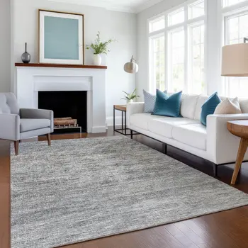 8' X 10' Silver And Charcoal Abstract Washable Indoor Outdoor Area Rug