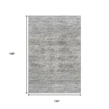 10' X 14' Silver And Charcoal Abstract Washable Indoor Outdoor Area Rug