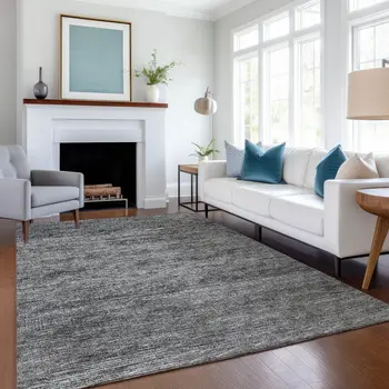 9' X 12' Gray And Ivory Abstract Washable Indoor Outdoor Area Rug