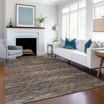5' X 8' Brown And Gray Abstract Washable Indoor Outdoor Area Rug