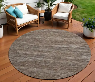 8' Brown And Gray Round Abstract Washable Indoor Outdoor Area Rug