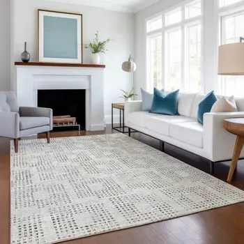 3' X 5' Beige And Chocolate Geometric Washable Indoor Outdoor Area Rug